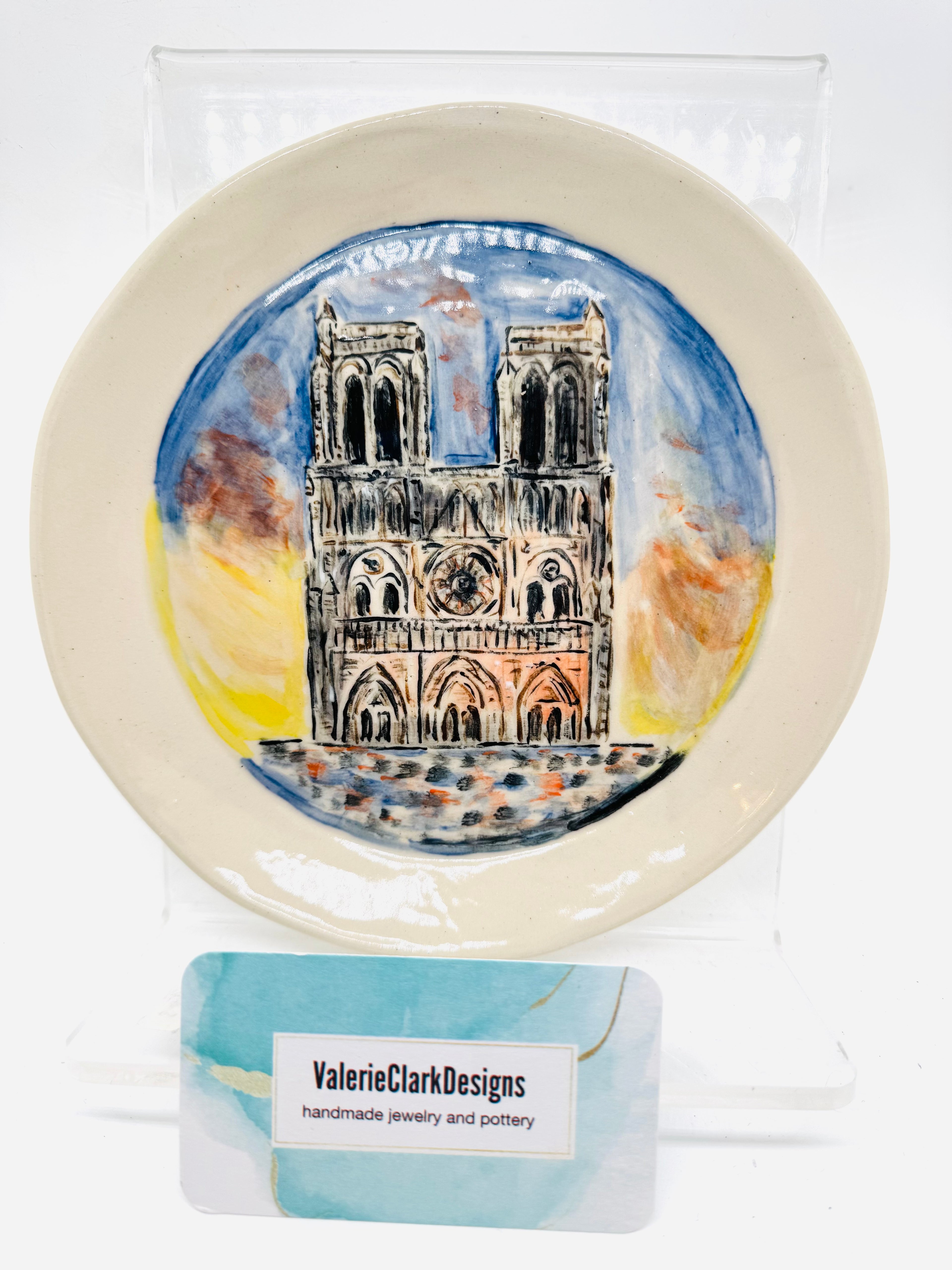 7” pottery plate Notre Dame