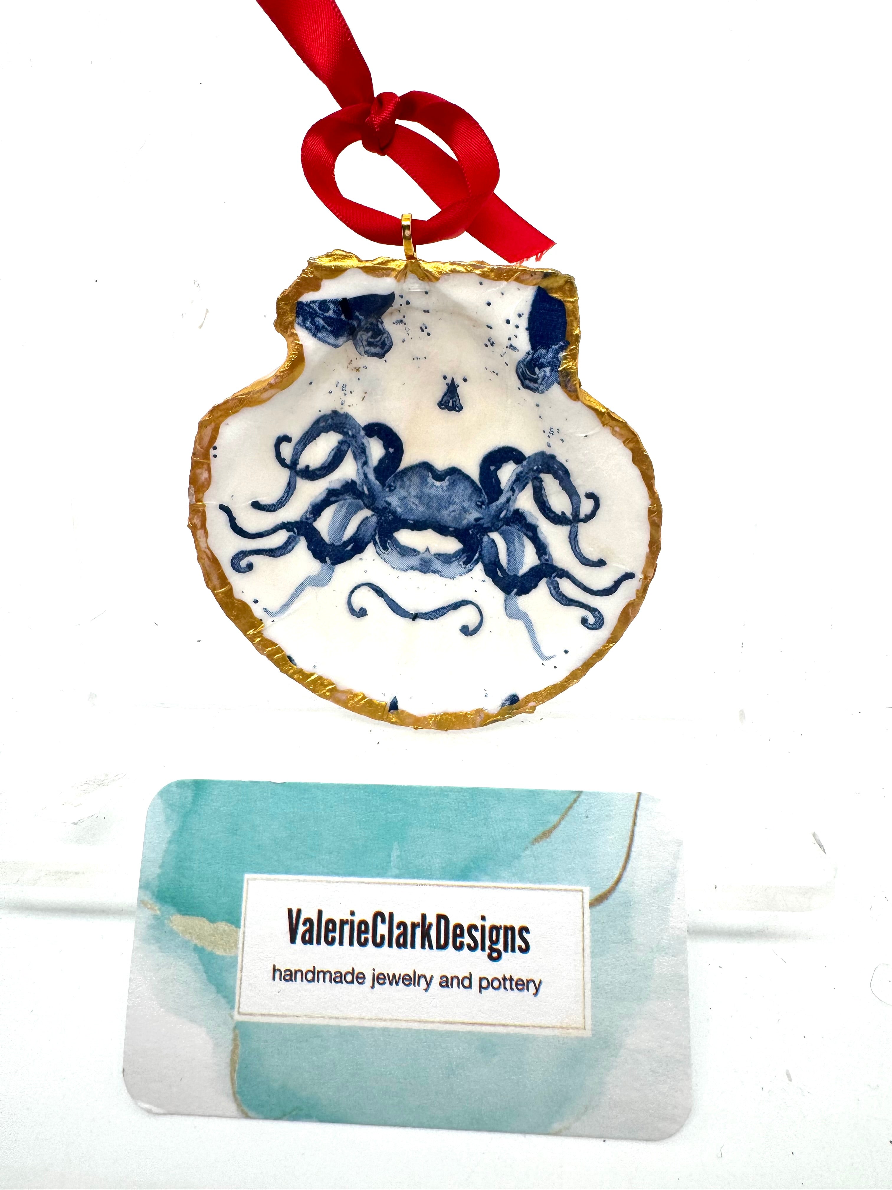 4-4.5” shell ornament with octopus