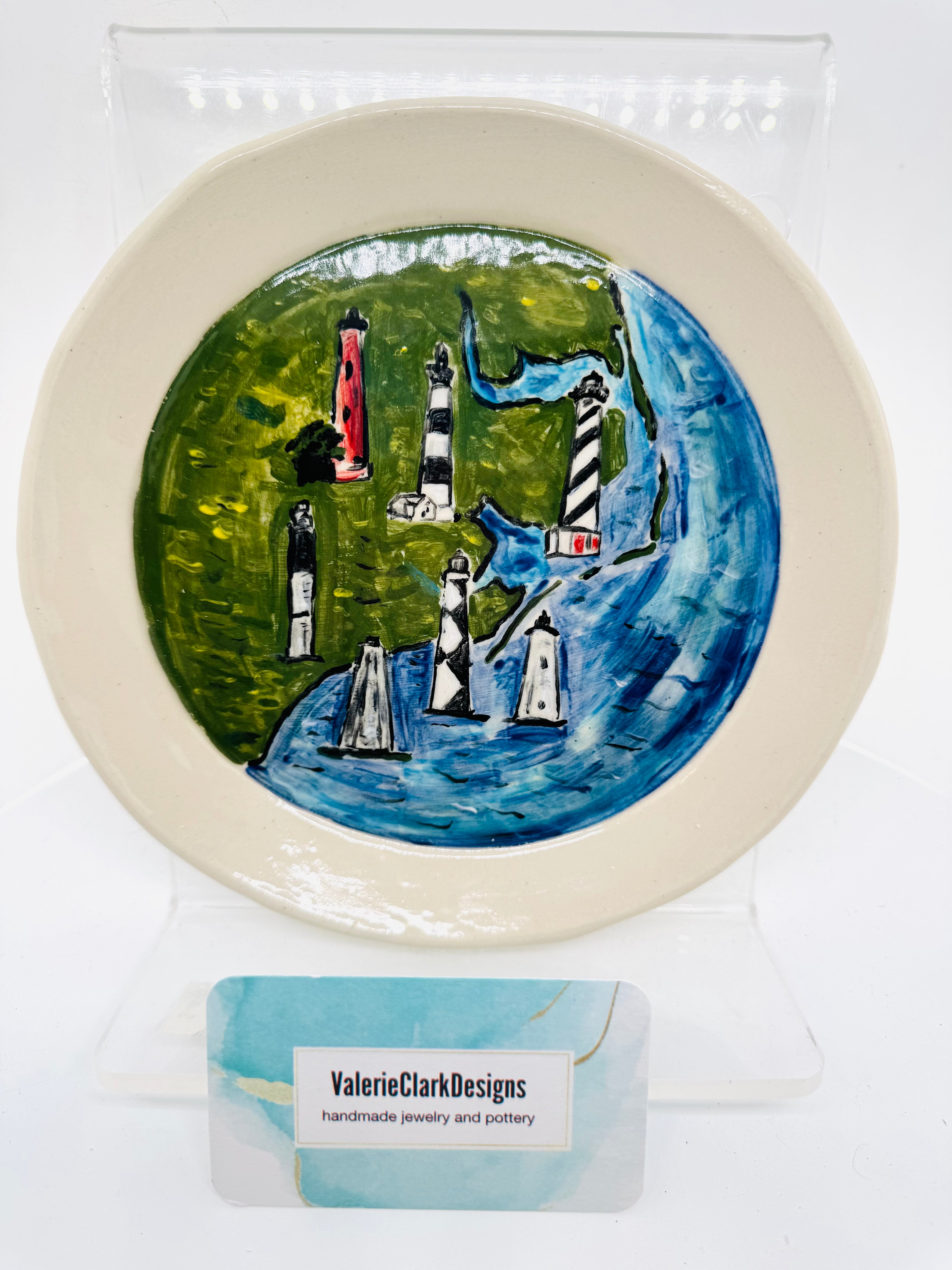 7" pottery plate NC Lighthouses