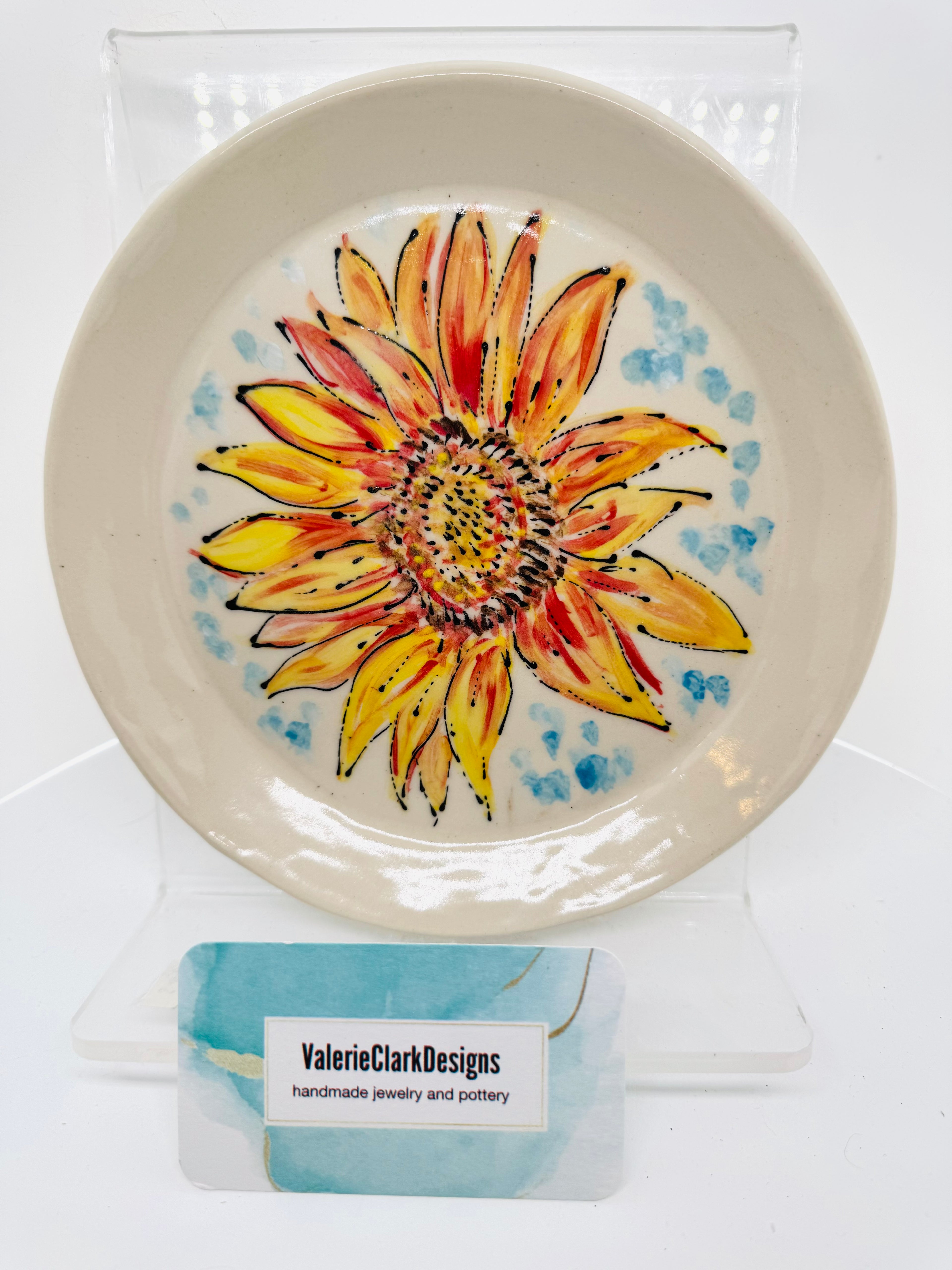 7" Sunflower pottery plate hand made