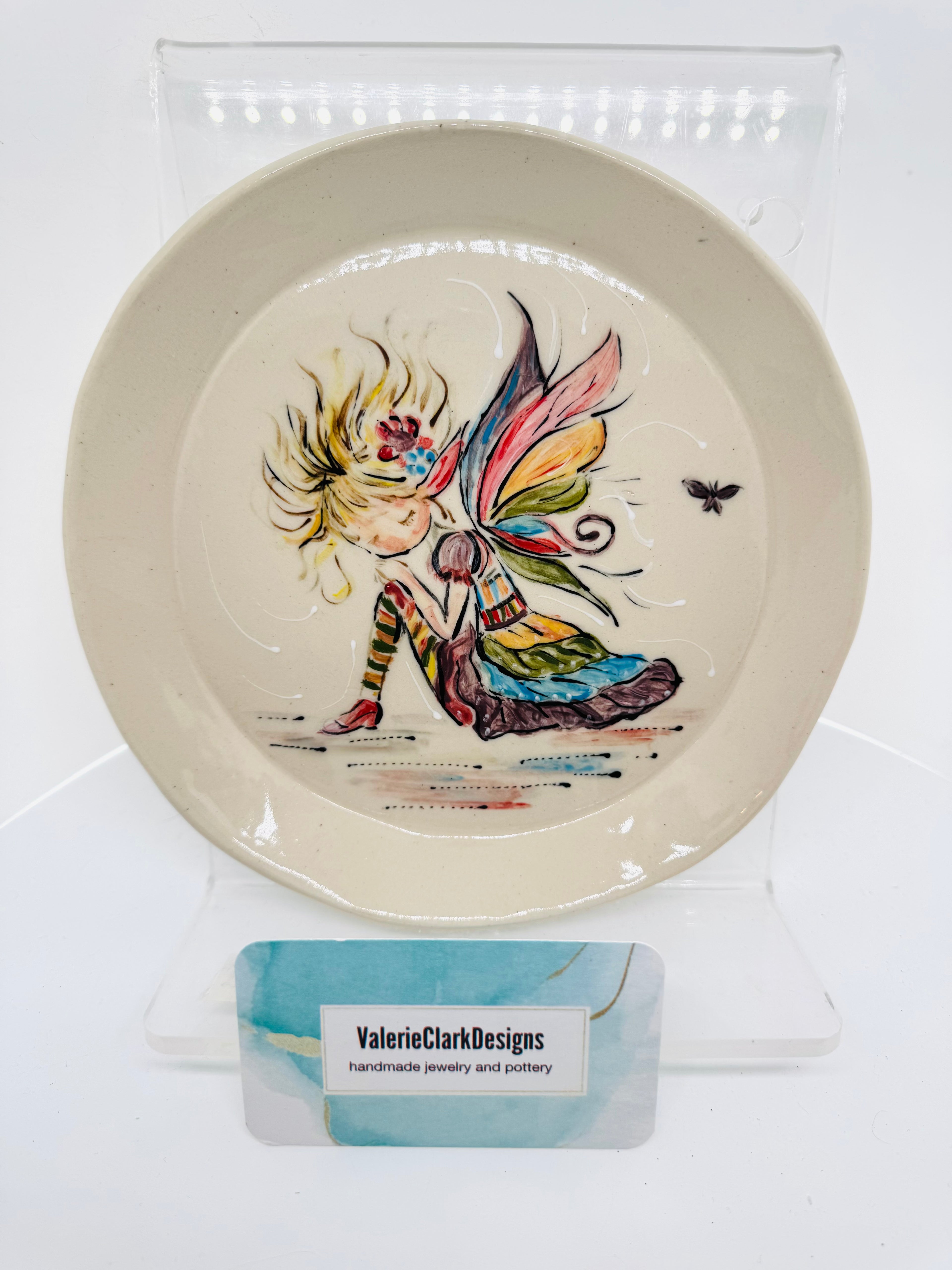 7" pottery plate with Blonde Fairy Design