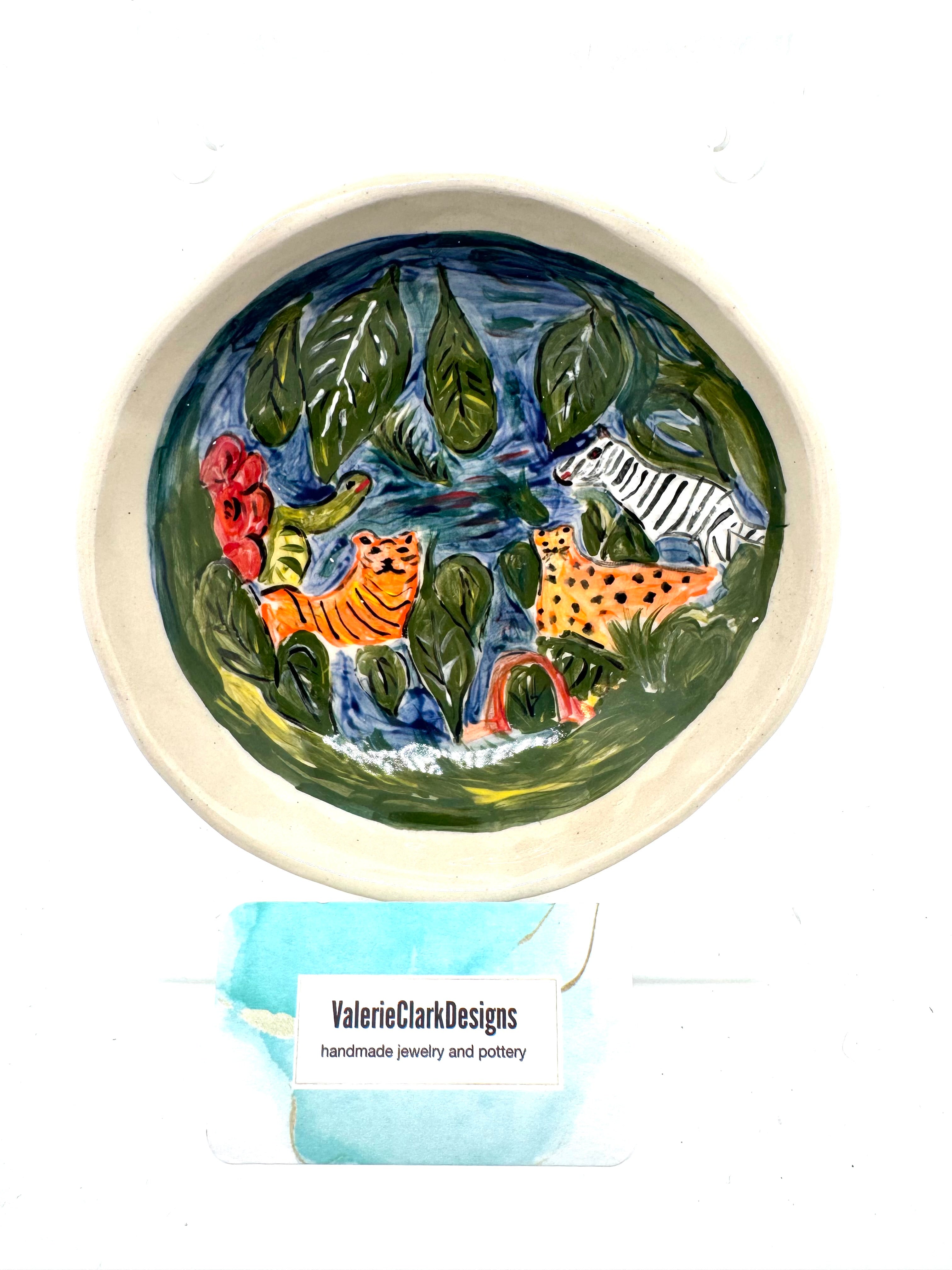 6” pottery bowl zoo animals
