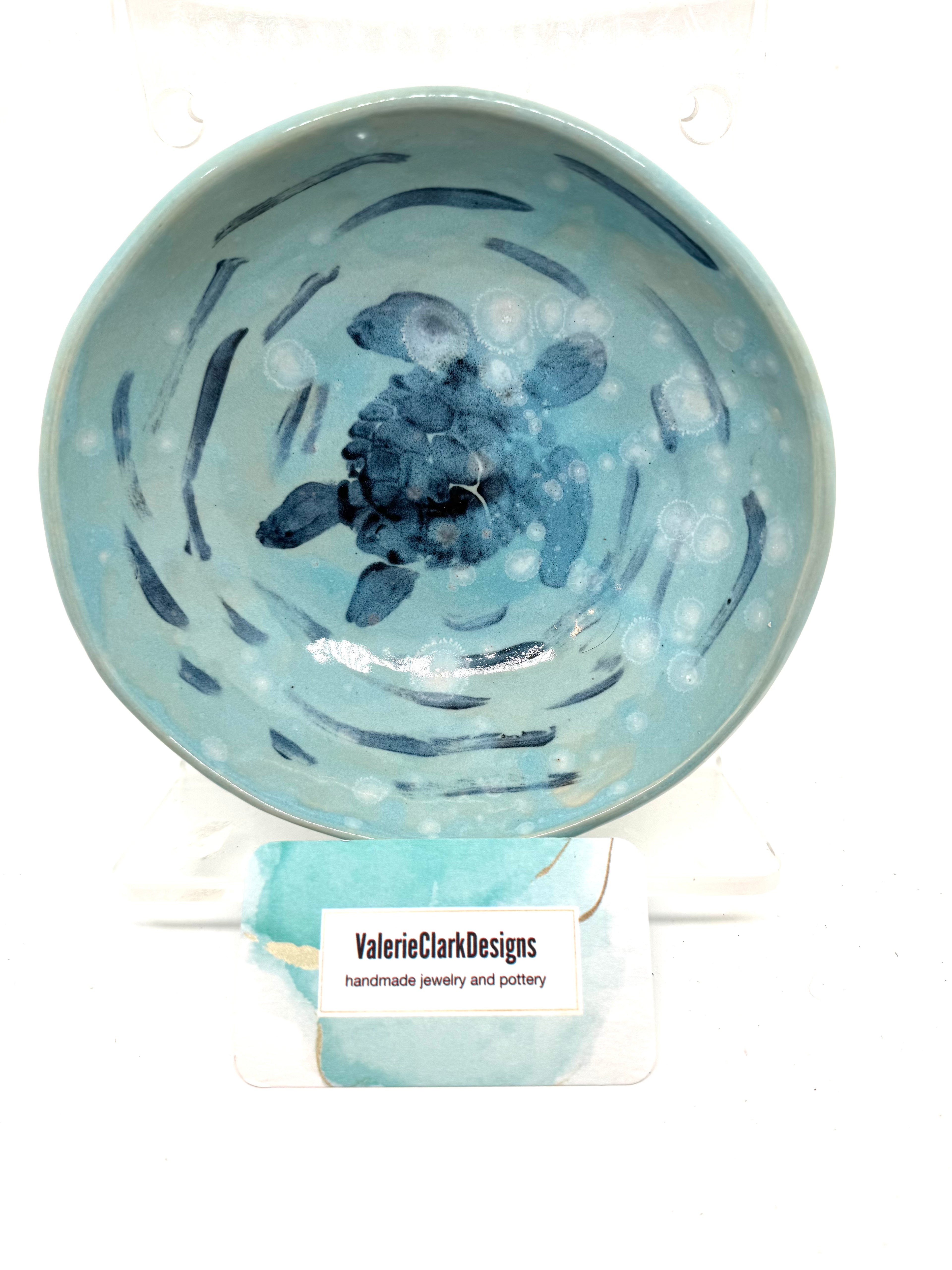 6” pottery bowl sea turtles