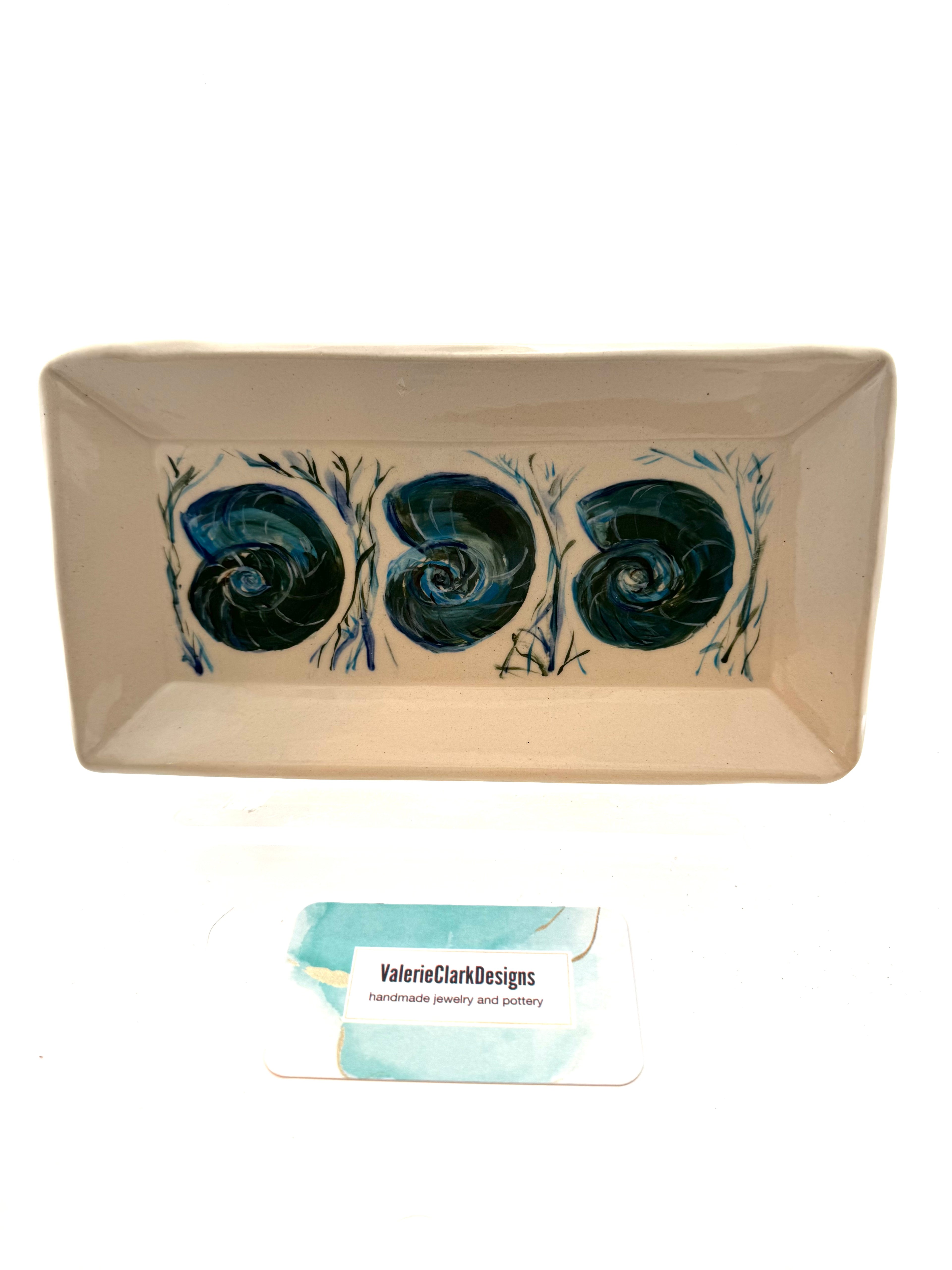 9” nautilus shell pottery plate