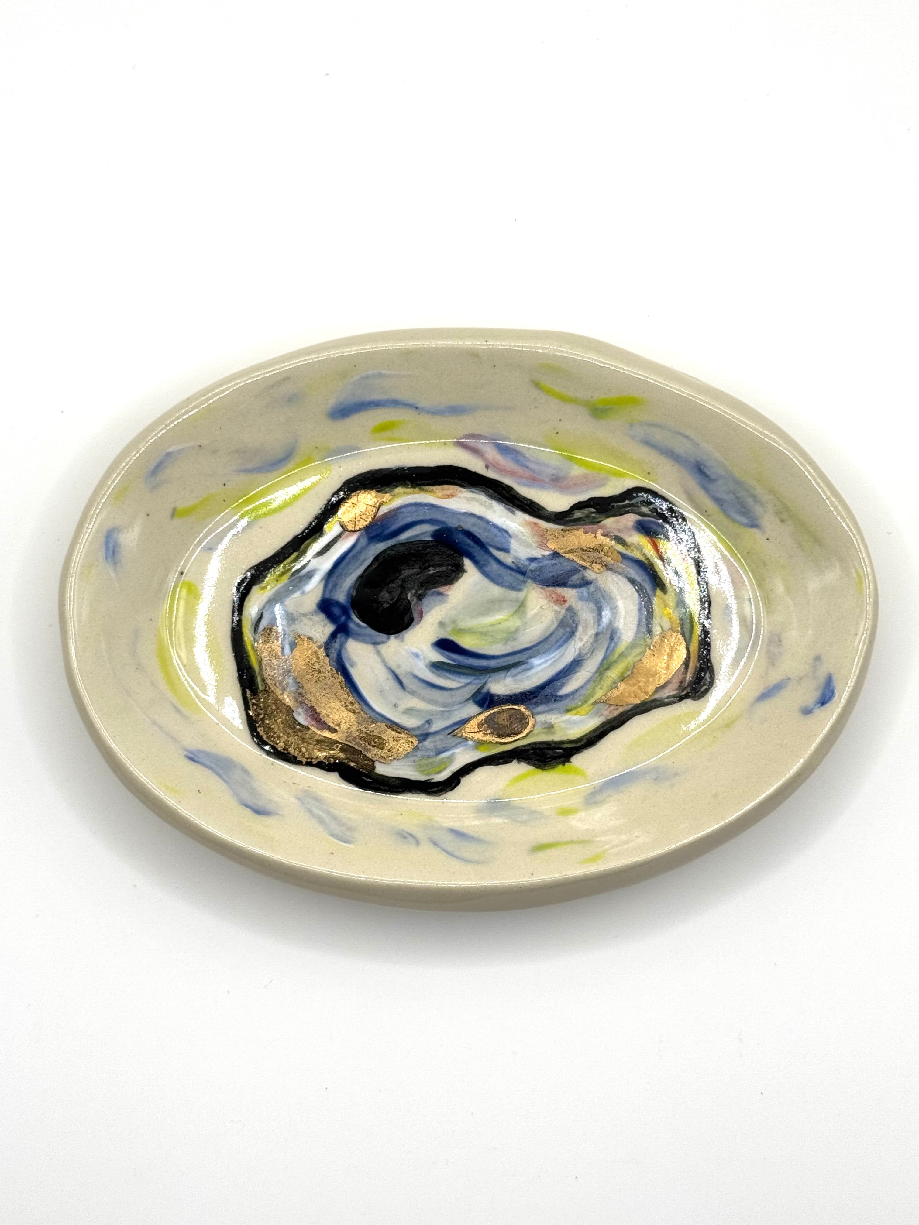 3 by 5” oyster dish with gold leaf