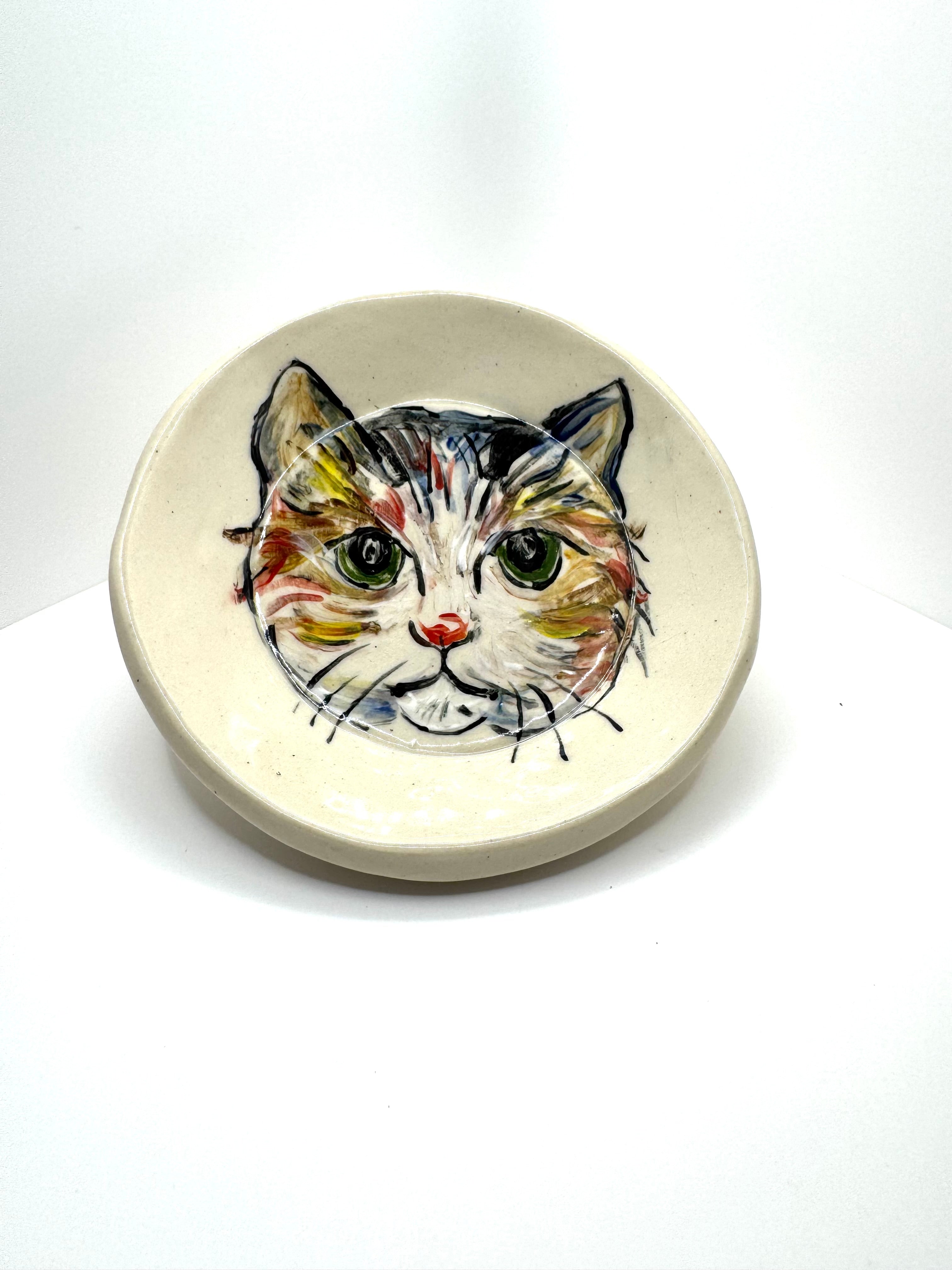 4.5” cat dish handmade pottery