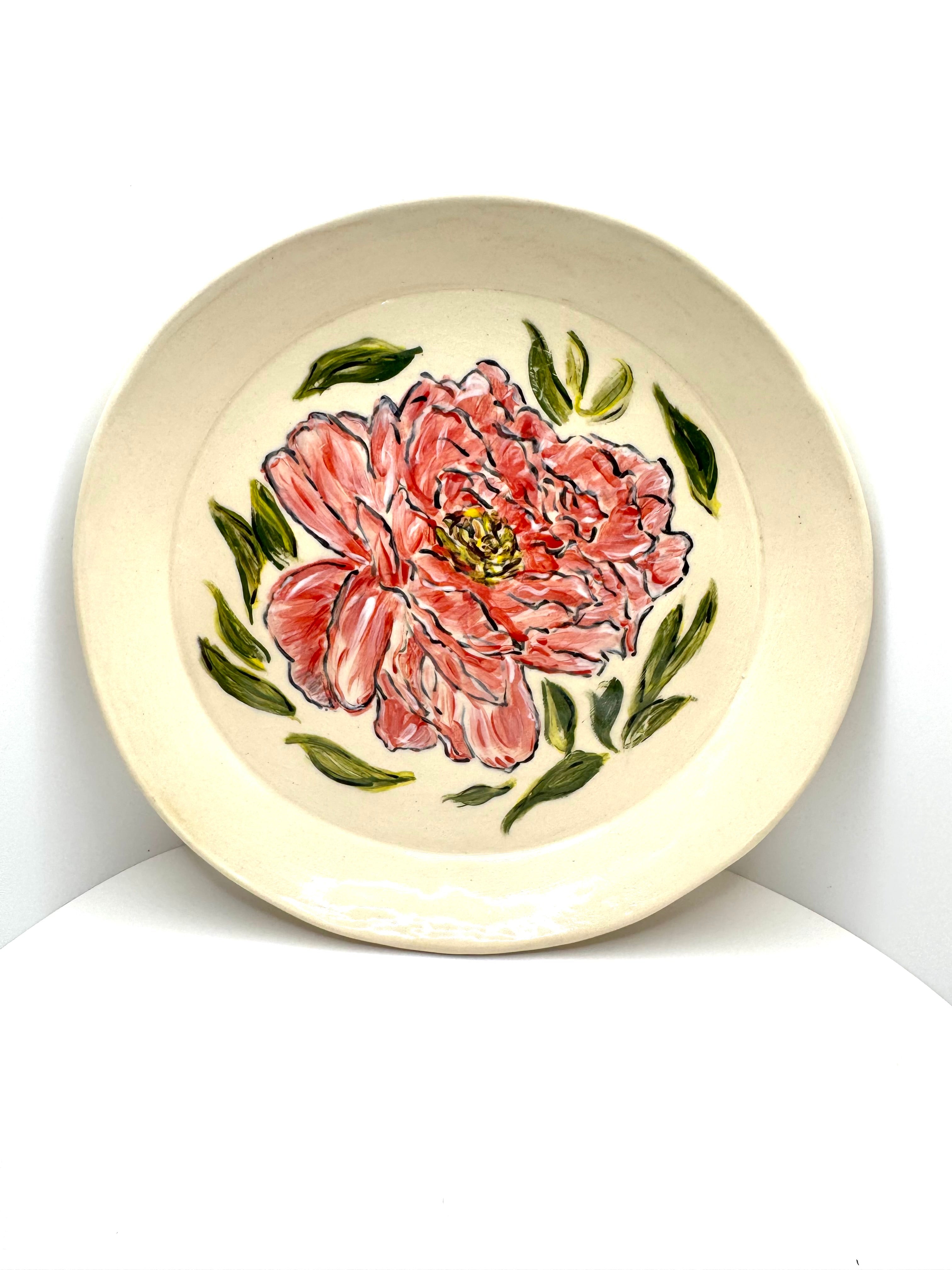 7” handmade pottery peony plate