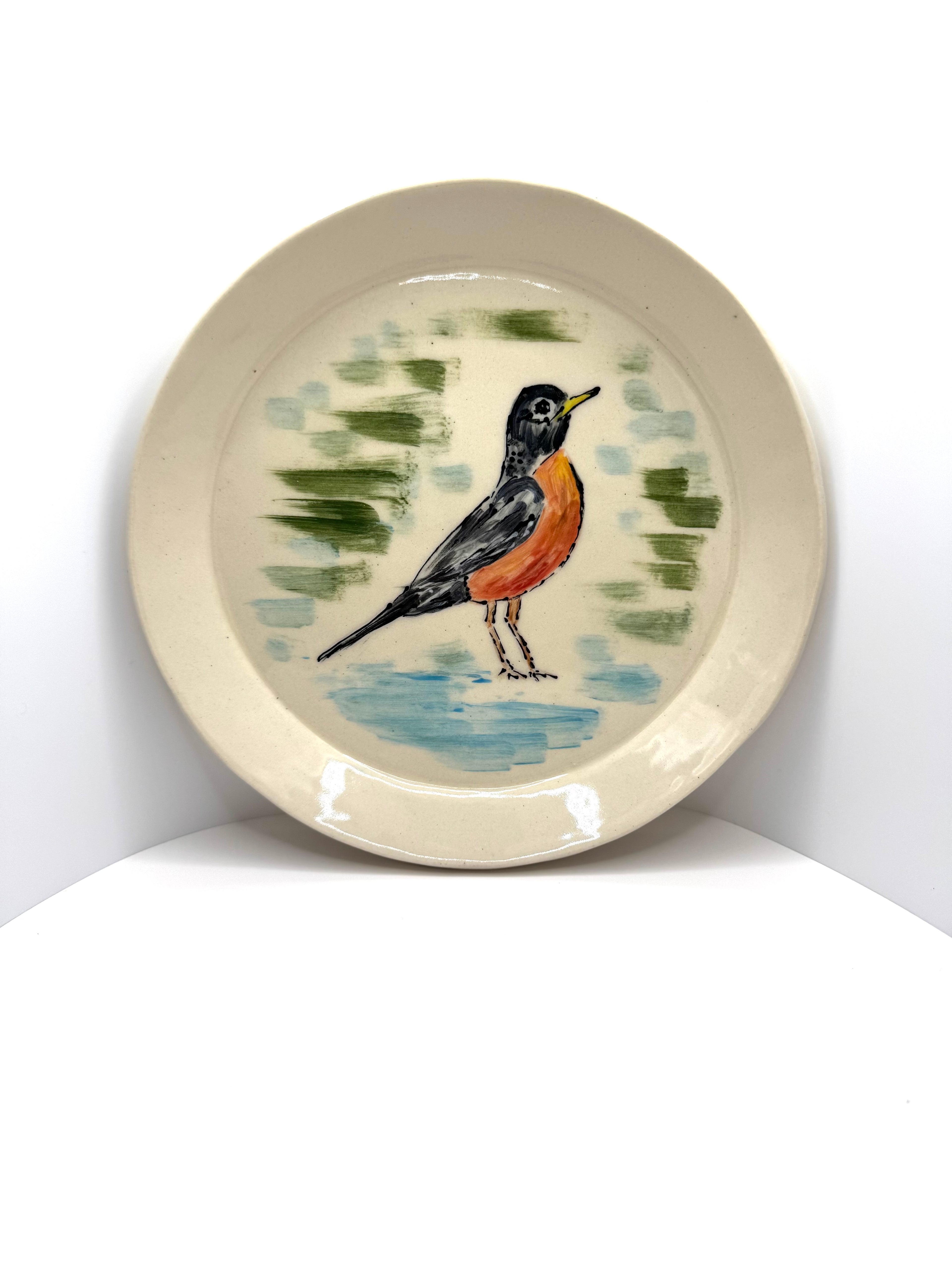 7” handmade pottery Robin plate
