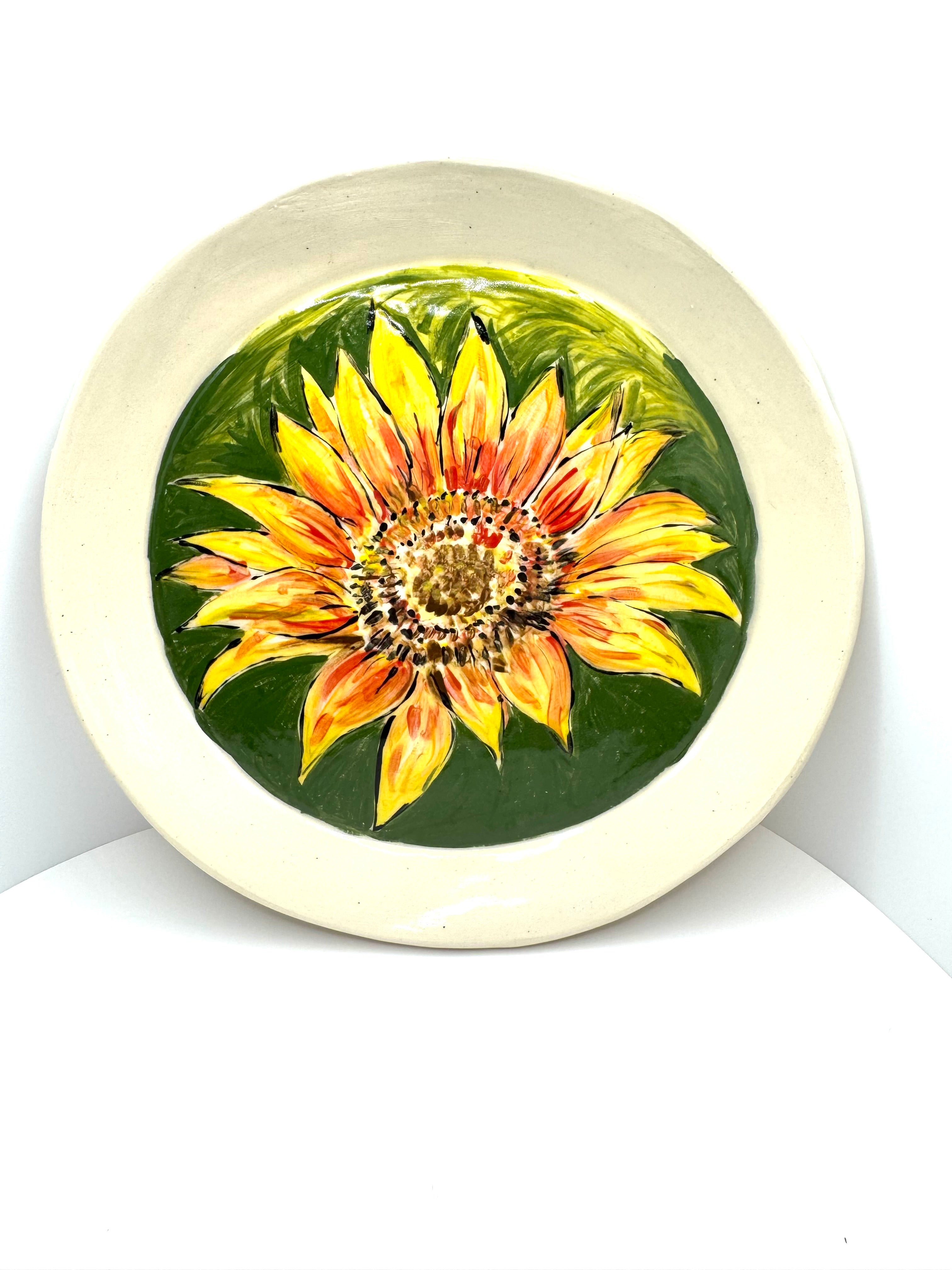 7” handmade sunflower pottery plate