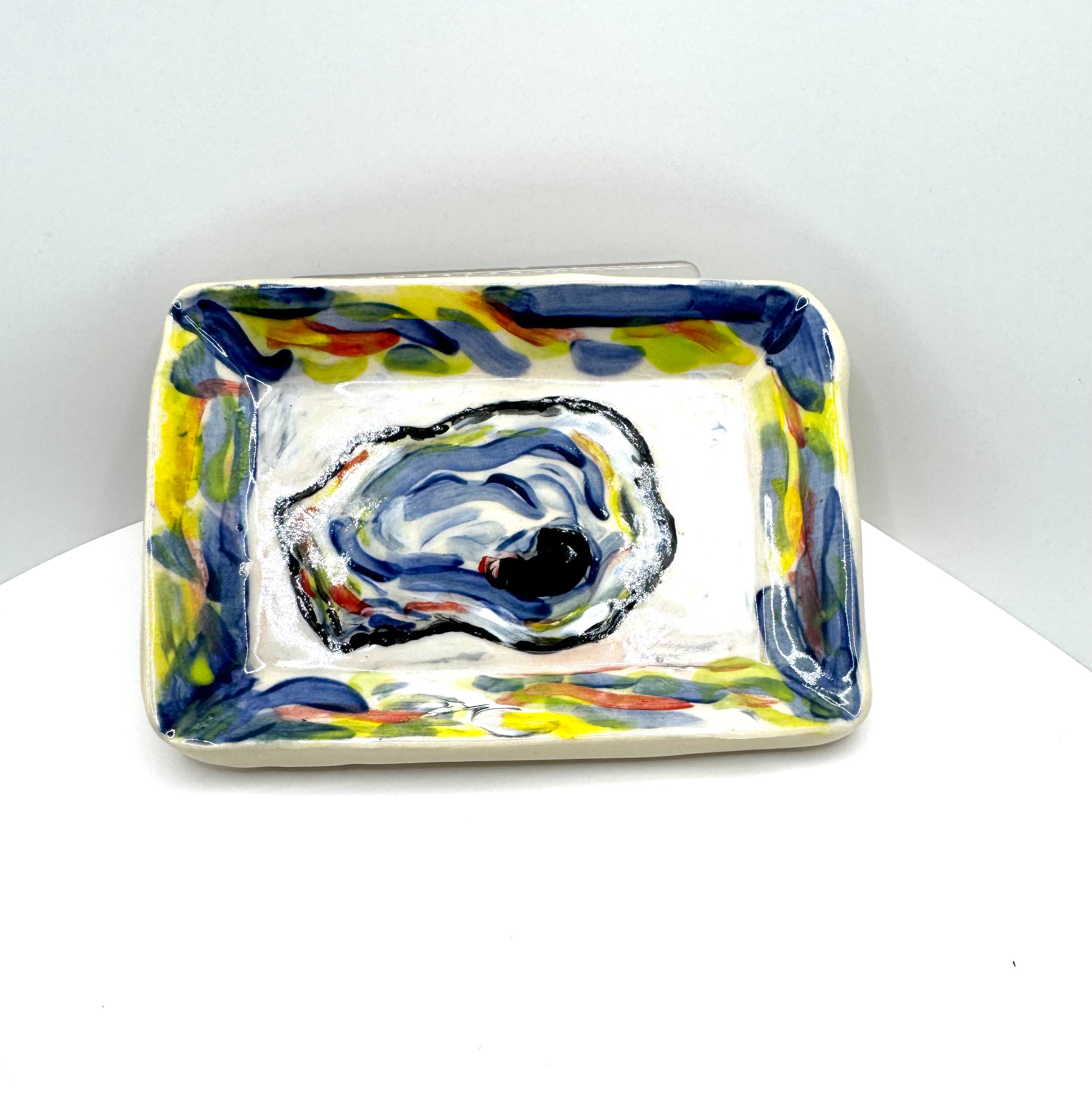3.5” by 5” handmade  pottery oyster dish