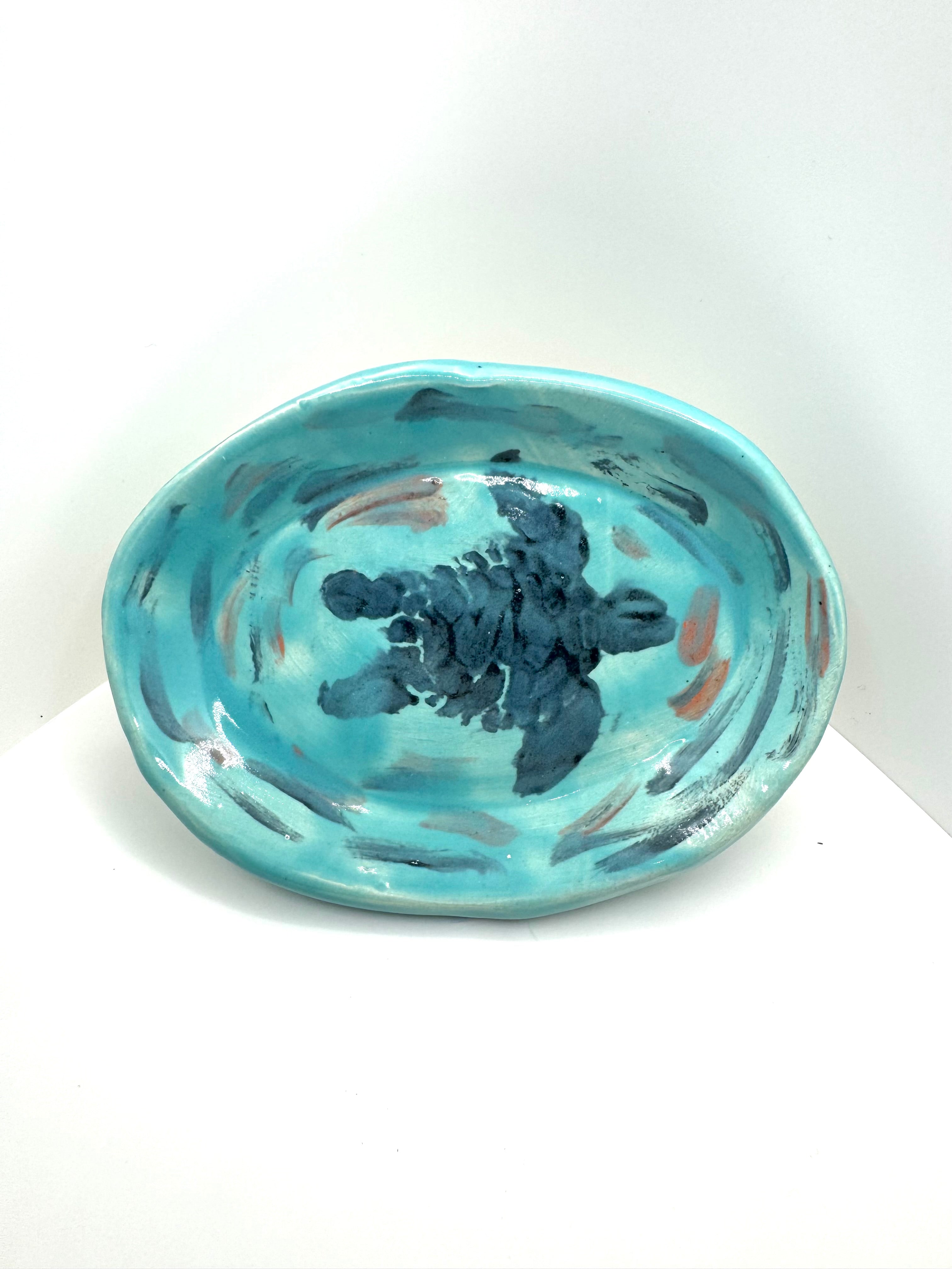 3.5” by 5” pottery sea turtle dish