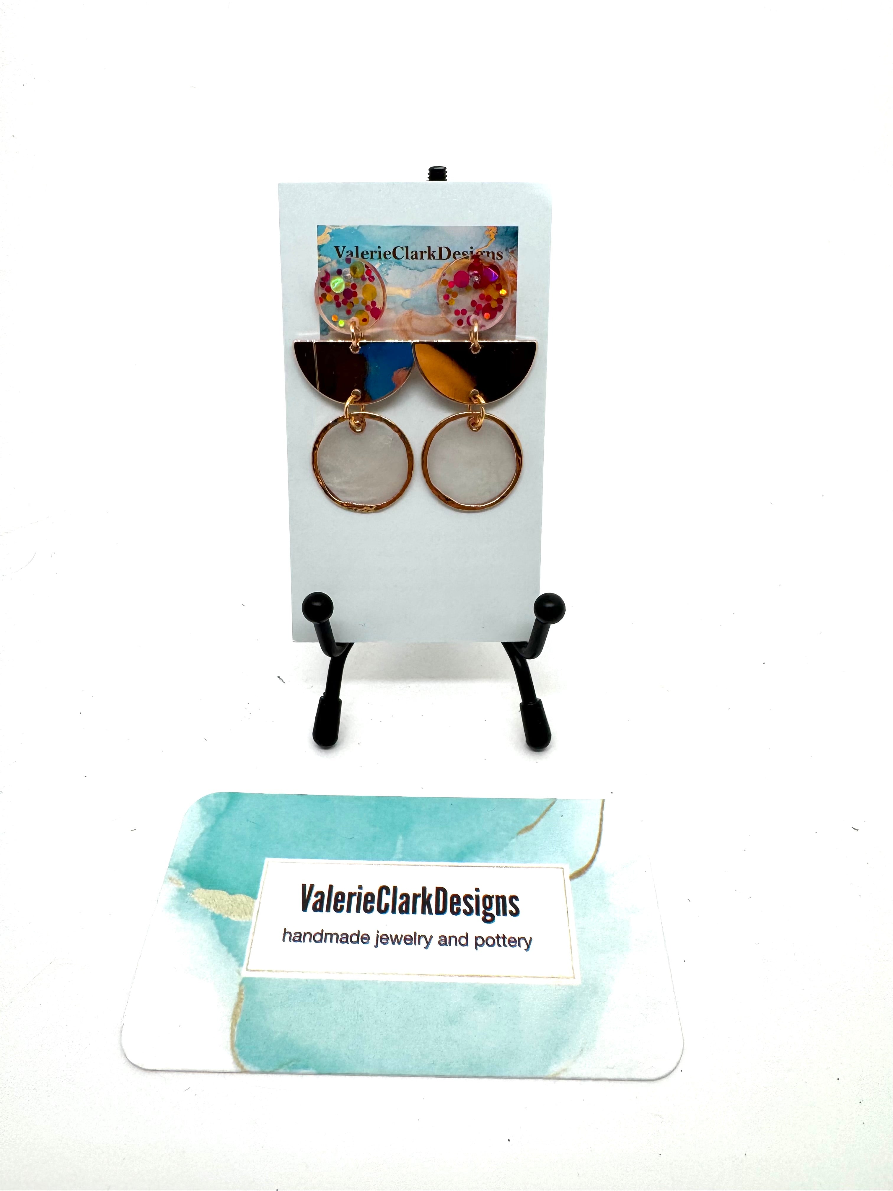 Mixed media earrings resin, shell, metal