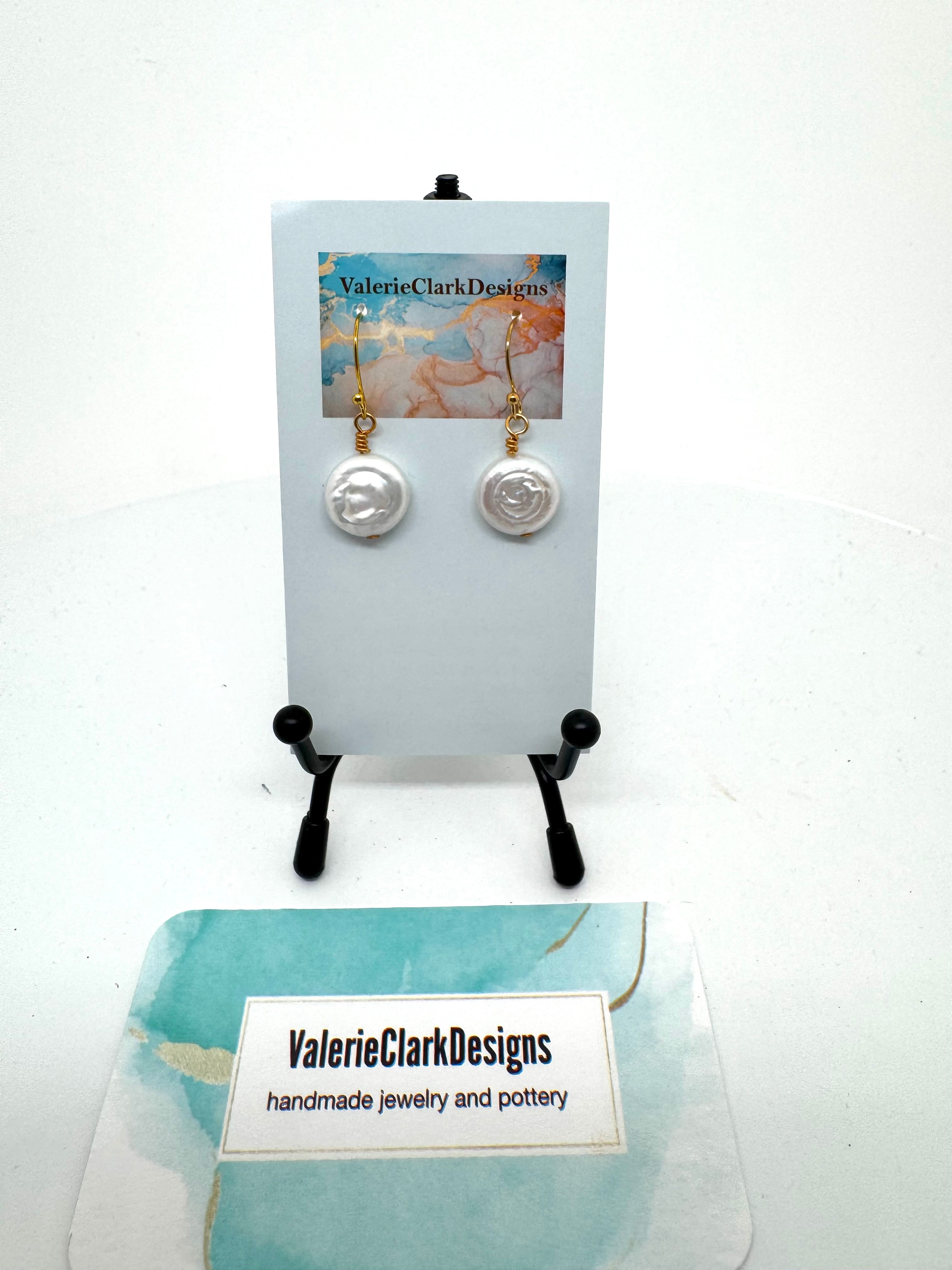 Freshwater coin pearl earrings