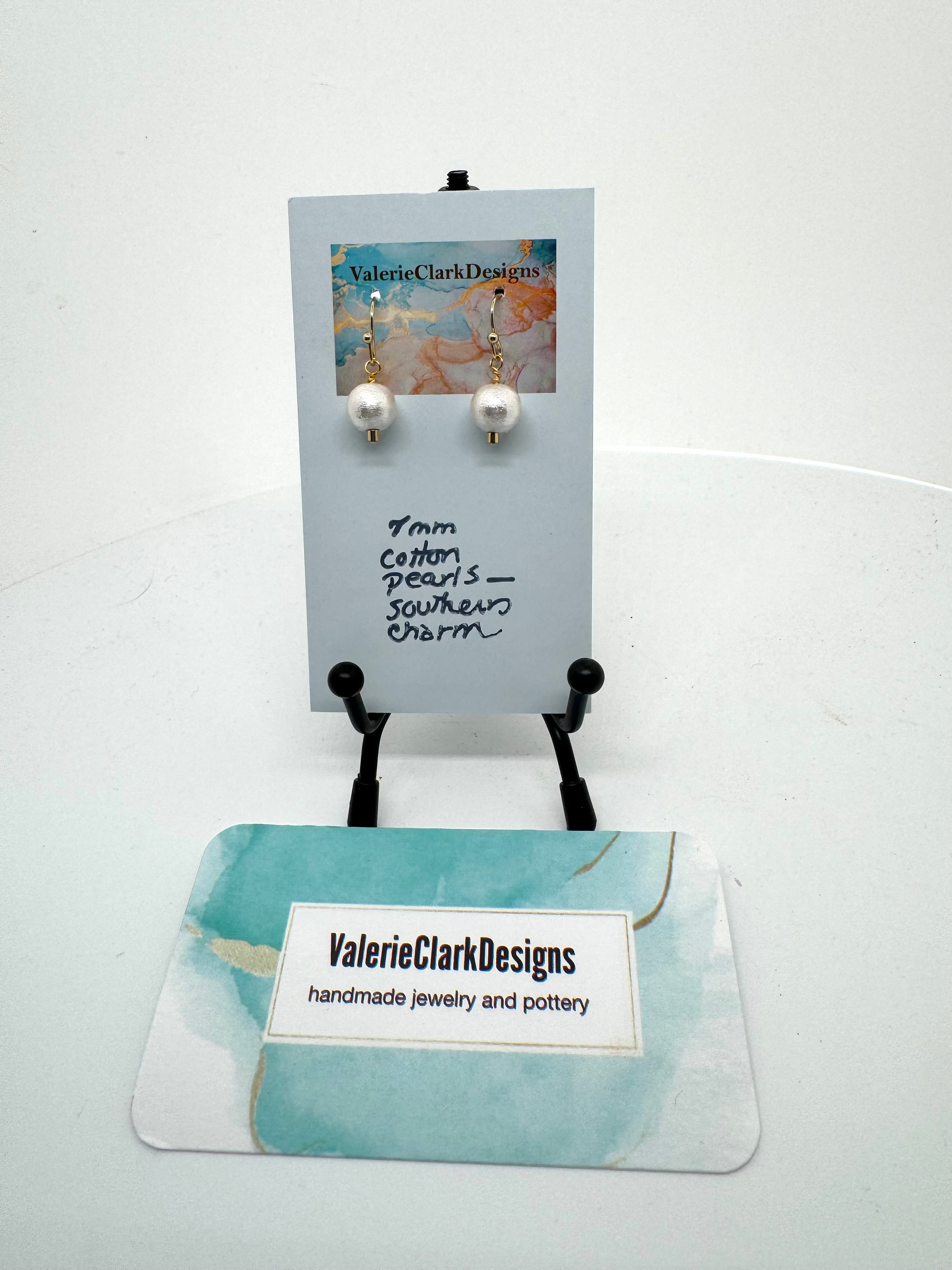 White cotton pearl earrings