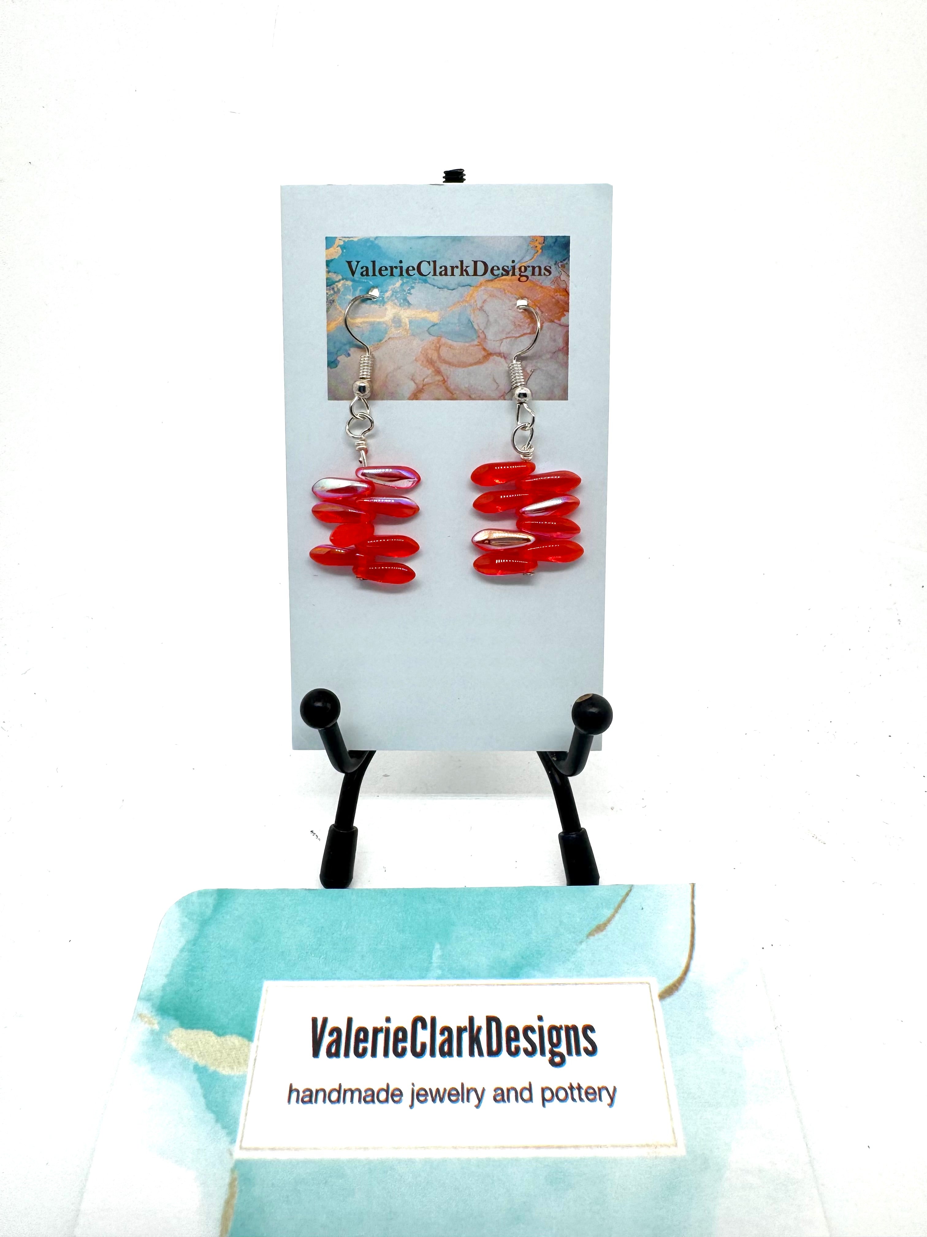 Red luminous Czech glass earring