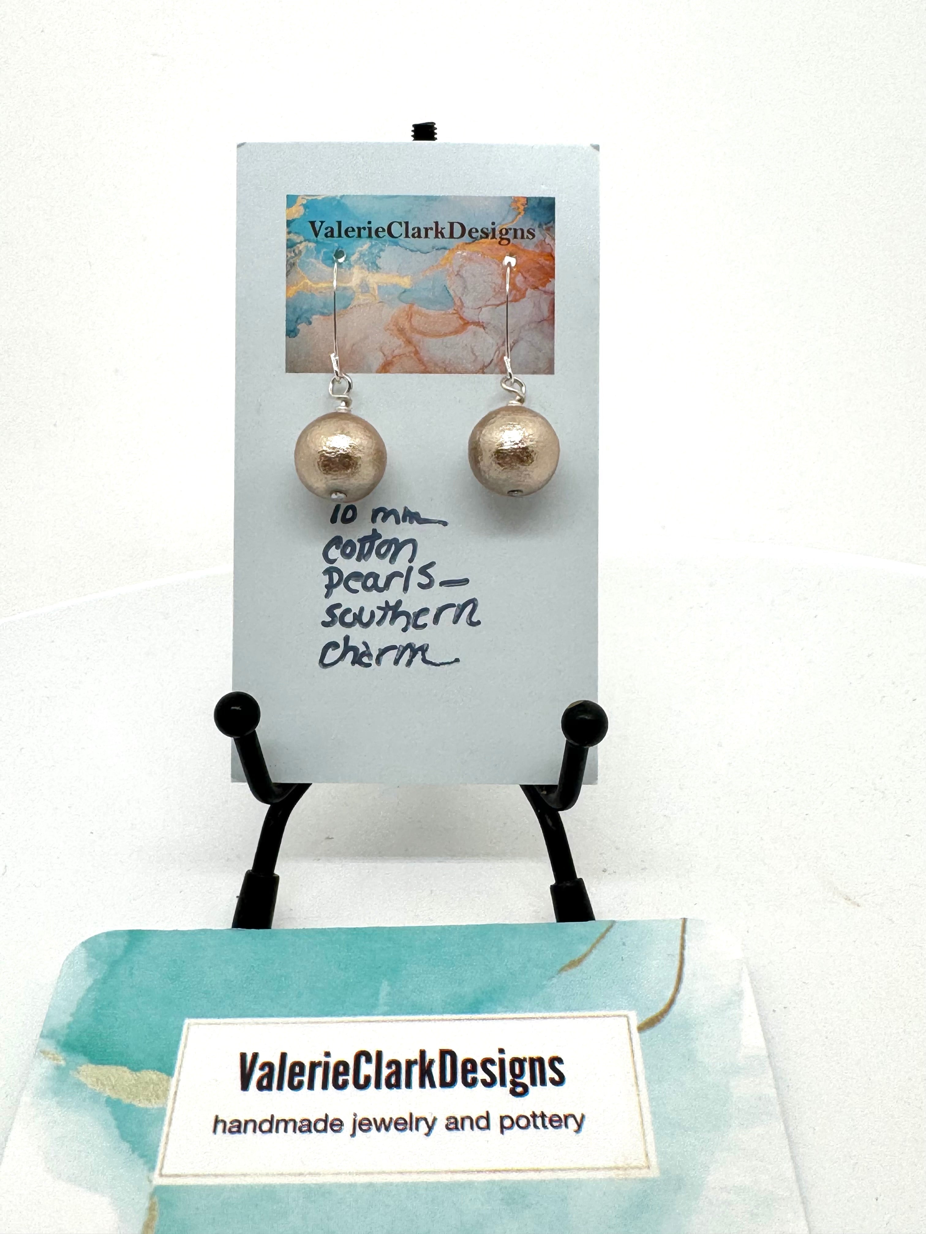 Beige cotton pearl earrings dangle