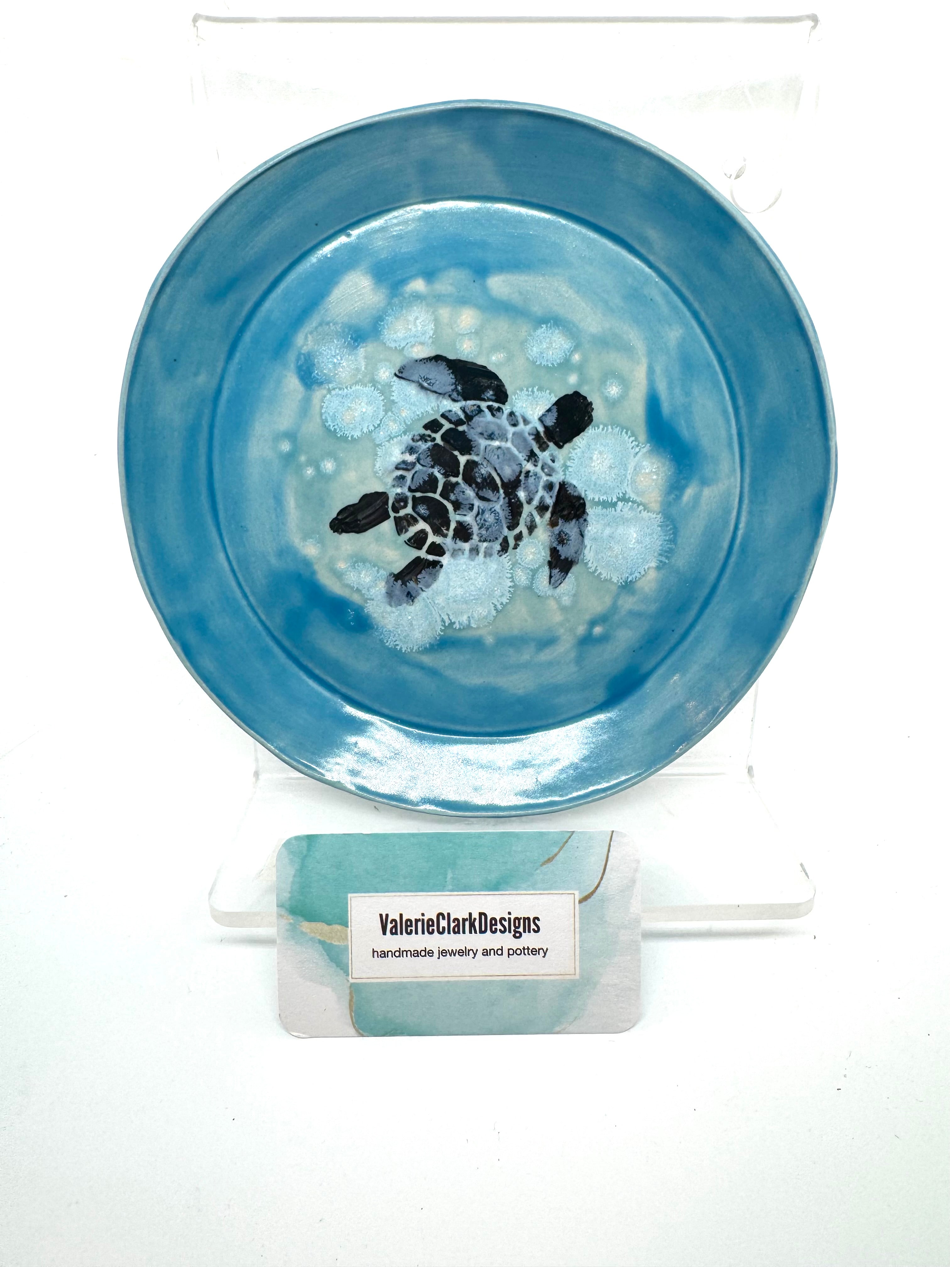 7” handmade sea turtle pottery plate