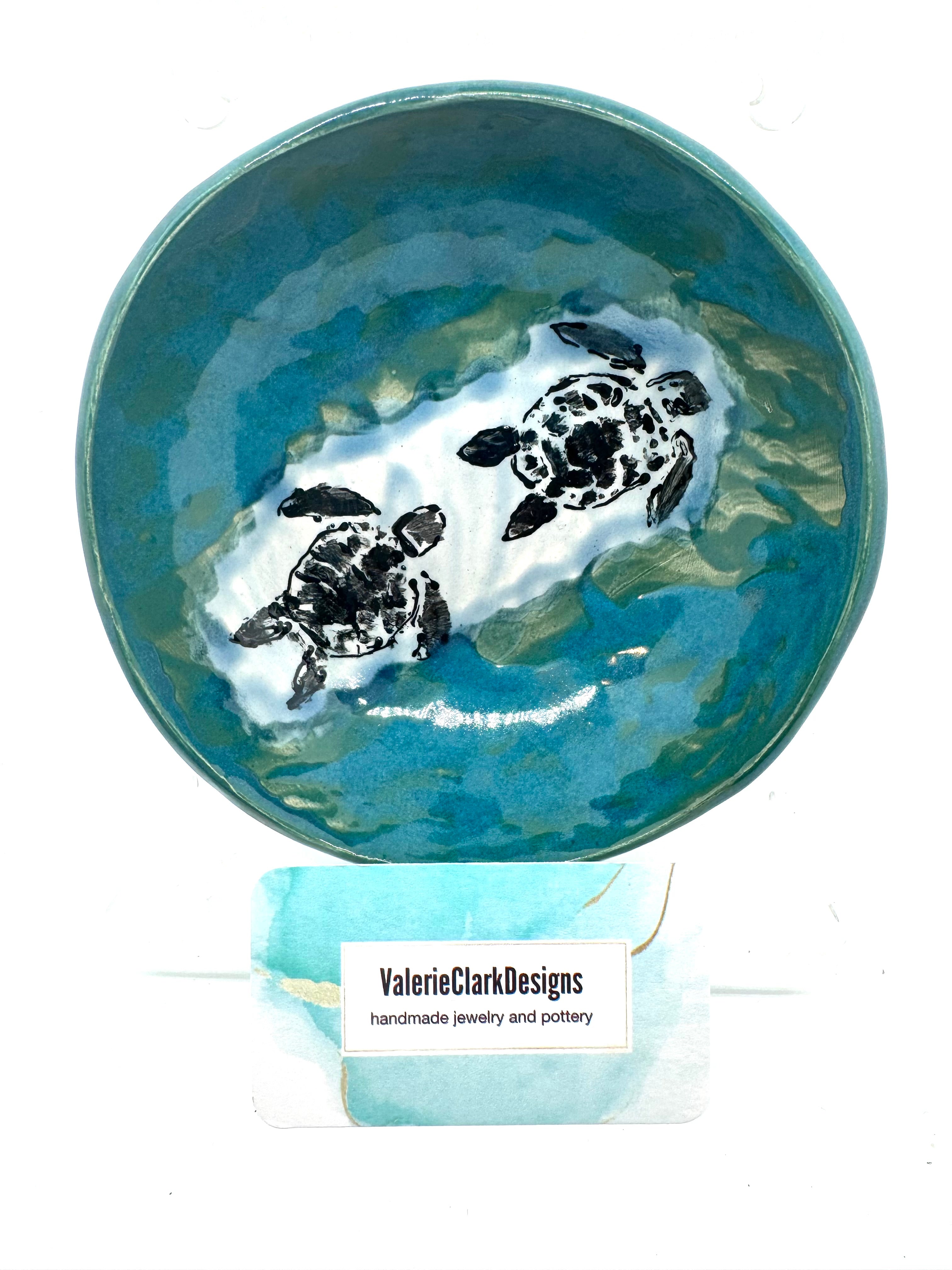 6” bowl sea turtle food safe pottery