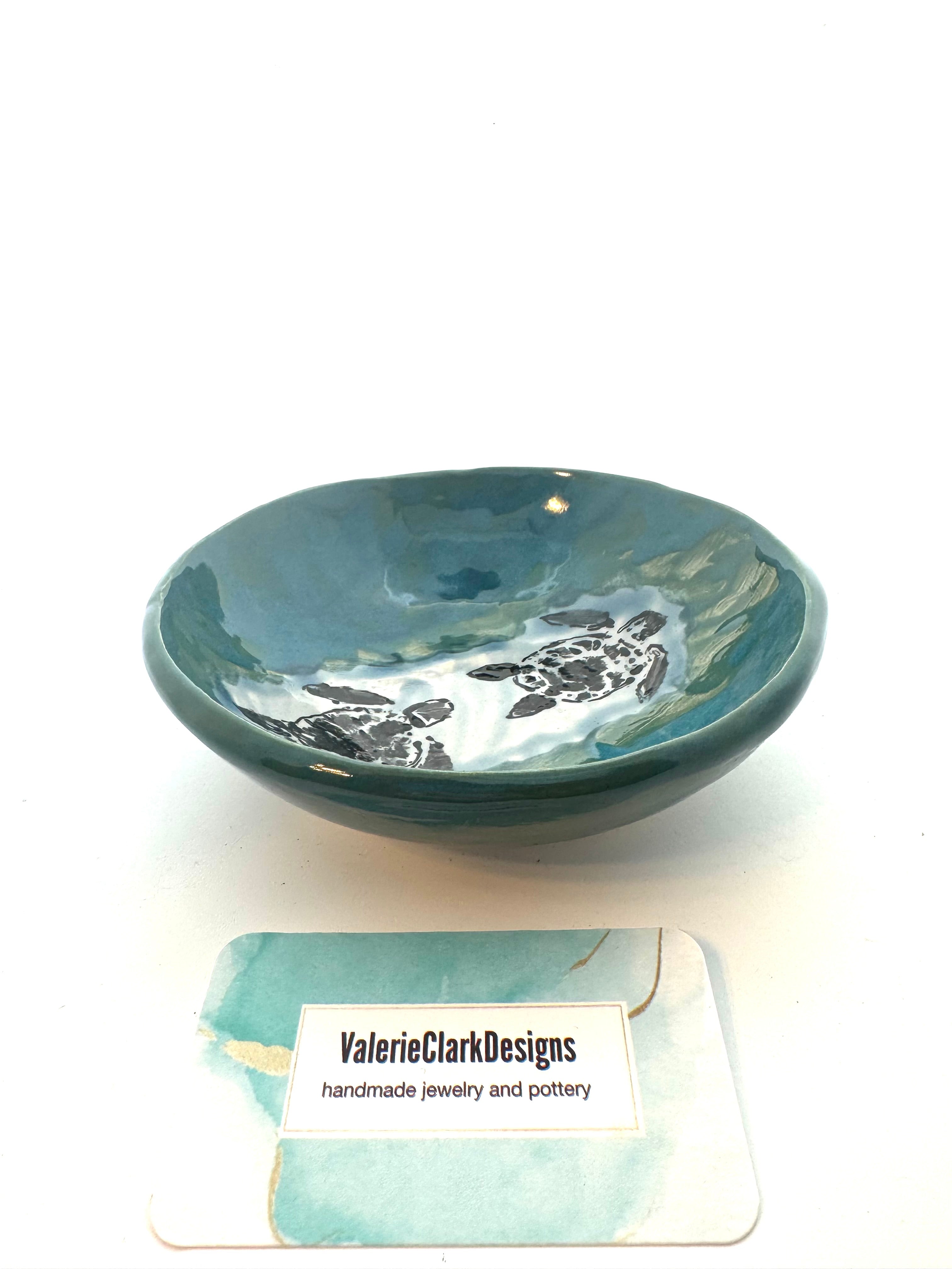 6” bowl sea turtle food safe pottery