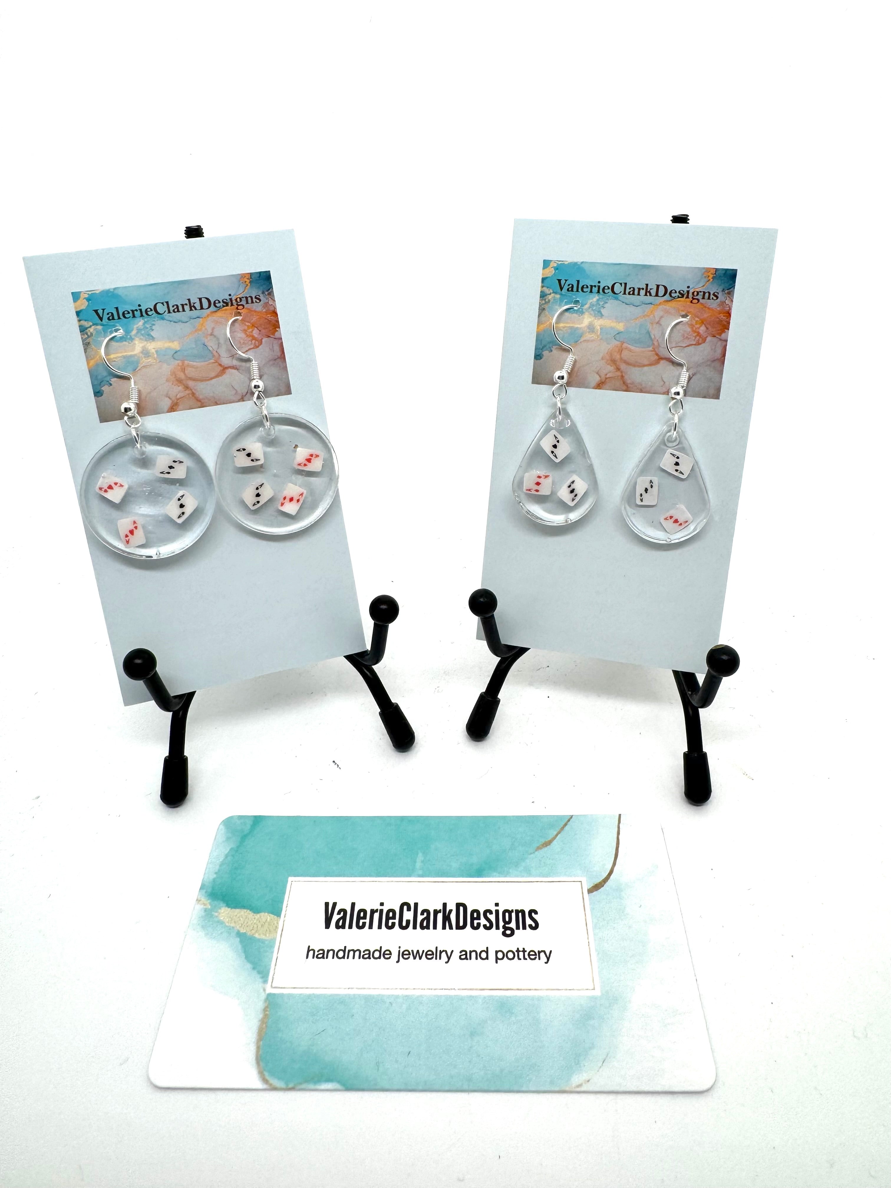 Resin earrings hand made card players