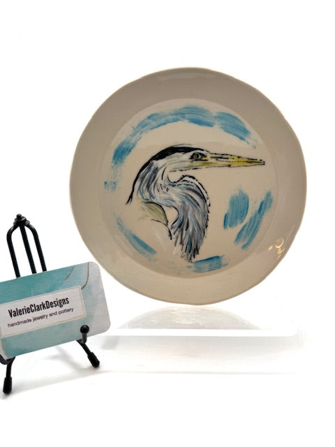 7" heron pottery plate